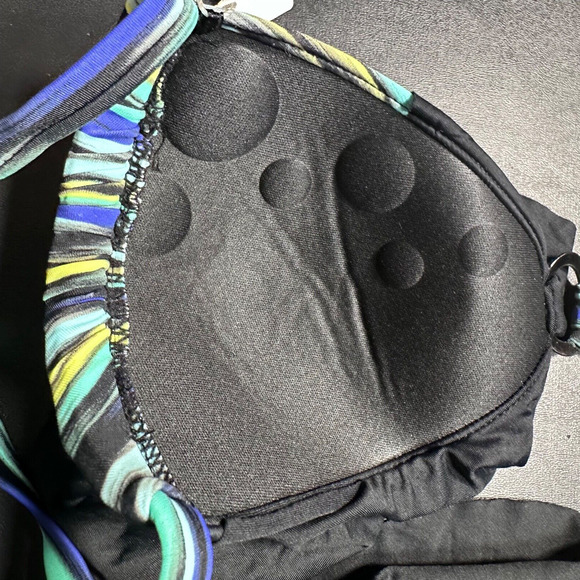 Swim Systems Ruffle Slide Push Up Triangle Swim Top Medium Green/Blue Black New - Picture 7 of 8